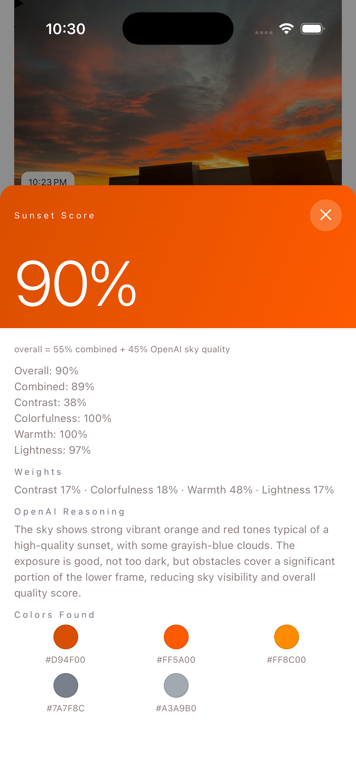 Solrise sunset detail at 90% score